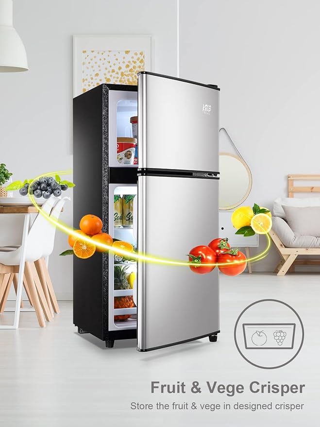 Top-Freezer Refrigerator 3.5 Cu.Ft Mini Fridge with Freezer 2 Door Silver | 7 Level Adjustable Thermostat Control , Lock Fresh,Low noise,Low Power Consumption - Image 4