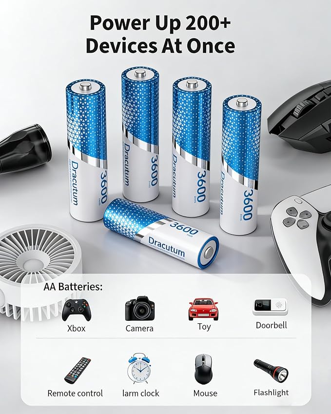 3600mWh Rechargeable AA Batteries 8-Pack, 1.5V Rechargeable Lithium AA - Image 8