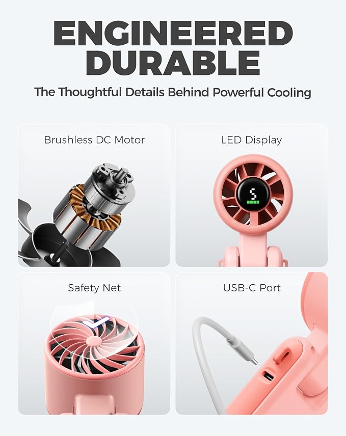 Diveblues Portable Handheld Turbo Fan, 5 Gear Wind, Battery Operated, Up to 12 Working Hours, 3 IN 1 Hand Fan with Air Turbo Tech Cooling Fan for Outdoor Activities, Travel, Working - Image 8