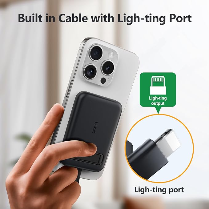 iOS Mini Portable Charger, 5200 mAh Charger Power Bank Slim Small Chargers with Built-in Cable, Travel Battery Pack for iPhone 14/13/12/11 Pro/Pro Max/Plus/Mini/AirPods - Image 2