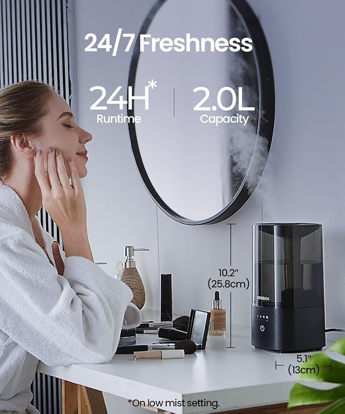 Humidifiers for Bedroom, 2.0L Cool Mist Humidifier for Home Plant and Baby Nursery, Quiet Ultrasonic Humidifier with 360° Nozzle, Auto Shut-Off, Filterless, Black - Image 3