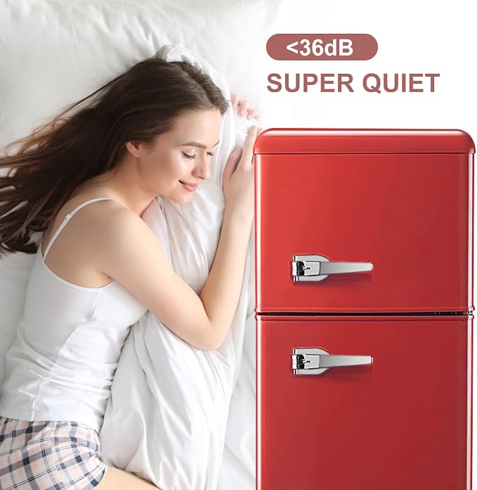 Mini Fridge with Freezer, 3.2 Cu.Ft Retro Double Door Refrigerator with 7 Level Thermostat, Adjustable Removable Glass Shelves for Bedroom Office Apartment Dorm Bar (RED, 3.2 Cu.Ft.) - Image 4