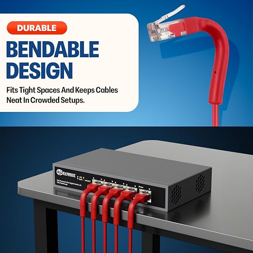 Everest Ultra Slim Cat6a Ethernet Patch Cables 0.5ft Red - Image 2