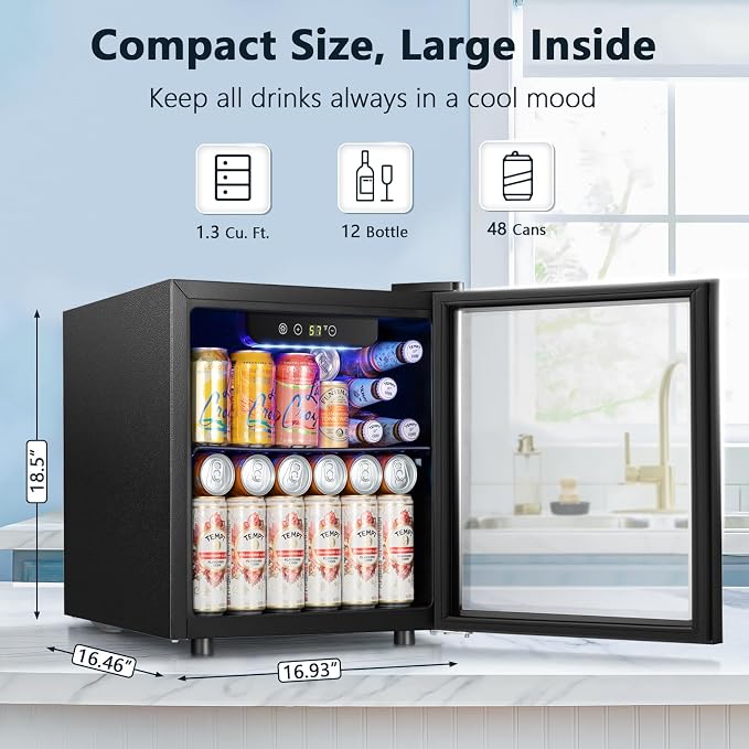 Antarctic Star 48 Can Mini Fridge Cooler - Beverage Refrigerator Black Glass Door for Beer Soda or Wine, Small Drink Dispenser Machine Electronic Temperature Control for Home, Office or Bar, 1.3cu.ft. - Image 2