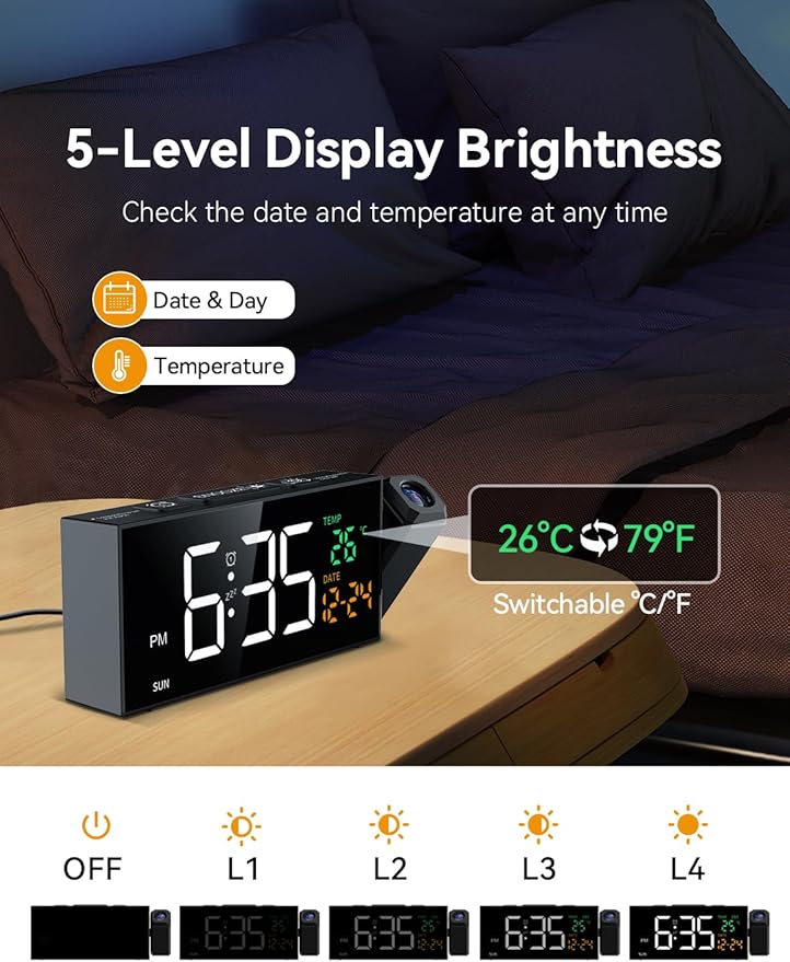 Netzu Projection Clock for Bedroom Ceiling, Alarm Clocks - Image 4