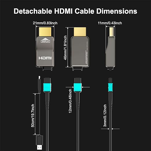 RUIPRO 8K Detachable Full Fiber Optic Armored HDMI 2.1 Cable 33FT, Ultra High - Image 3