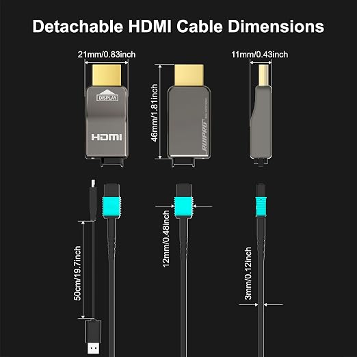 RUIPRO 8K Detachable Full Fiber Optic Armored HDMI 2.1 Cable 65FT, Ultra High - Image 3
