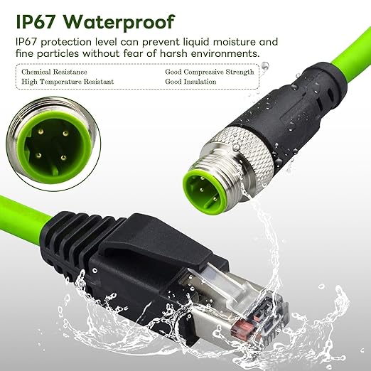 M12 to RJ45 Cable, M12 4 Pin D Code Male to RJ45 Male Shielded Cable Assembly - Image 5