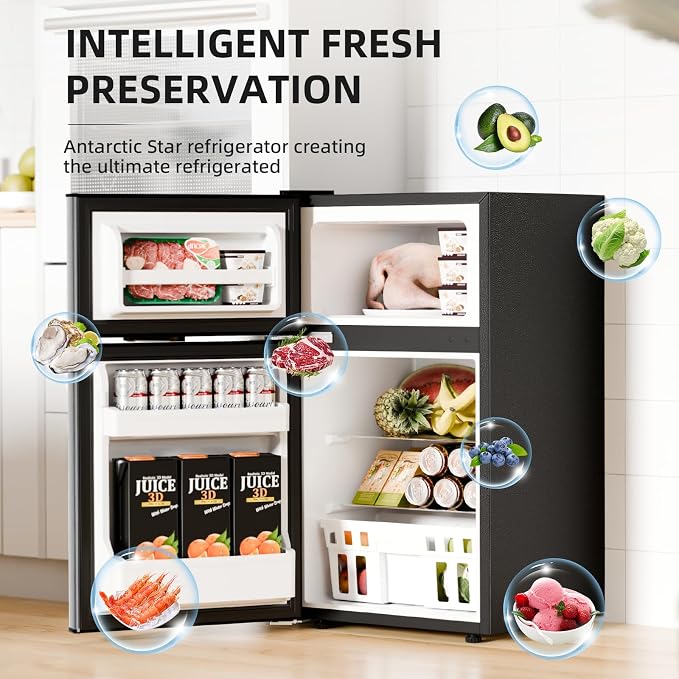 Antarctic Star 3.1 Cu.Ft.Compact Refrigerator,Mini Fridge with Freezer,2-Door with Adjustable Removable Shelves For kitchen/Apartment/Dorm/Office,SILVER - Image 2