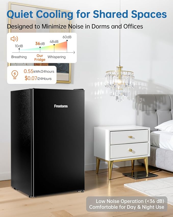 3.2 Cu Ft Mini Fridge with Freezer, Single Door Upright Freezer | Energy Efficient, Large Capacity, Reversible Door, ETL Certified, Small Refrigerator for Bedroom, Office & Dorm, Black - Image 4