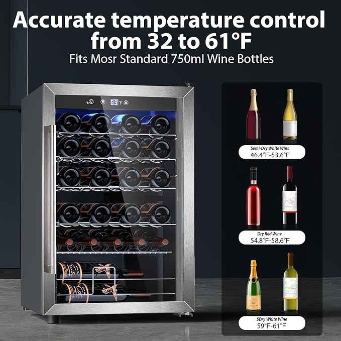 Electactic 4.4 Cu.ft Wine Cooler Refrigerator, 37 Bottle Freestanding Cabinet Wine Cellars, Wine Fridge with Glass Door for Home Use, Protecting Your Reds, Silver - Image 4
