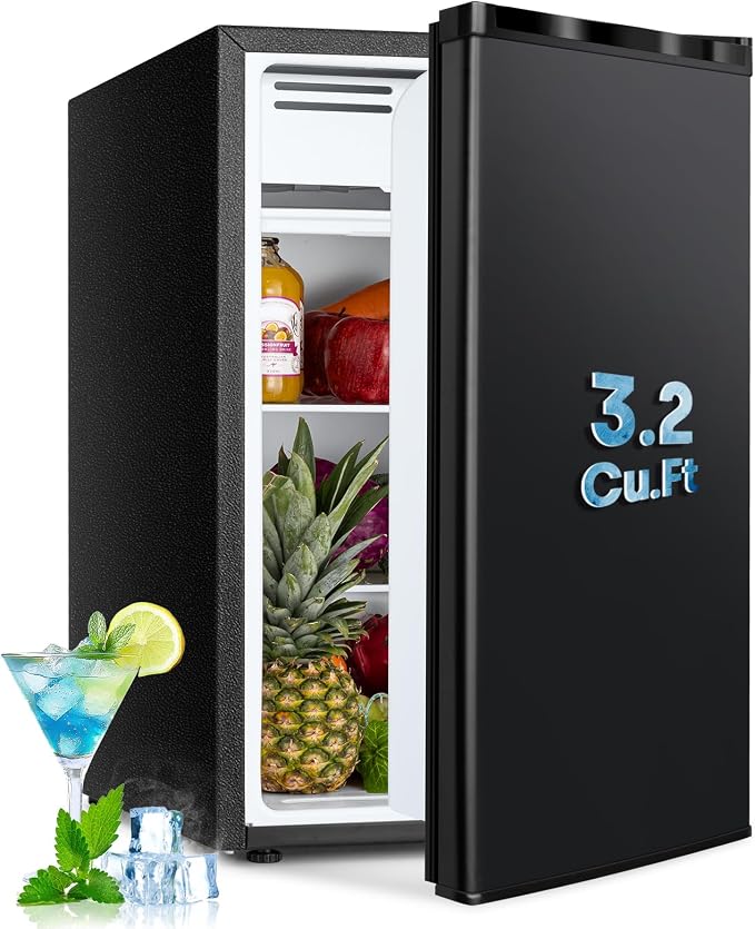 3.2 Cu.Ft Mini Fridge with Freezer, Single Door Small Refrigerator, Dorm Fridge with 7 Adjustable Thermostat, Energy Saving, Low Noise, Compact Refrigerator for Office, Bedroom, Dorm, Black by Stopsad