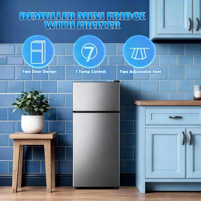 Mini Fridge with Freezer Ample Capacity 2.6 Cubic Feet Small Refrigerator with Top Freezer & 7 Adjustable Temperature 2 Door Small Fridge for Office, Dorm, Bedroom Silver - Image 4