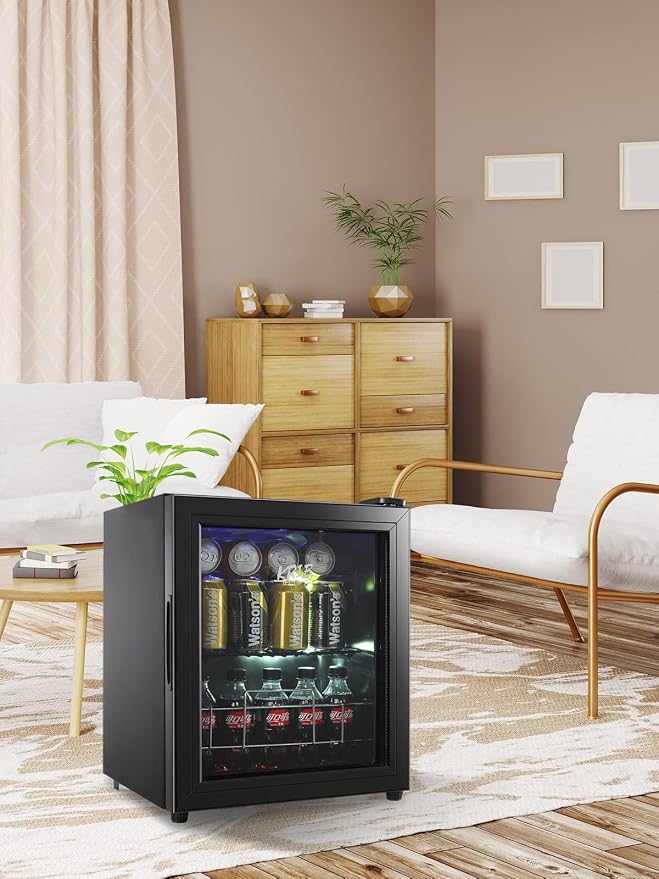 Beverage Refrigerator 75 Can Freestanding Beverage Cooler Black | Adjustable Shelving Glass Door ,for Beer Soda or Wine Perfect for Home Office or Bar - Image 5