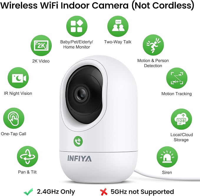 INFIYA 2K Indoor Camera-360° Pan/Tilt Baby/Elderly/Pet Camera - Image 2