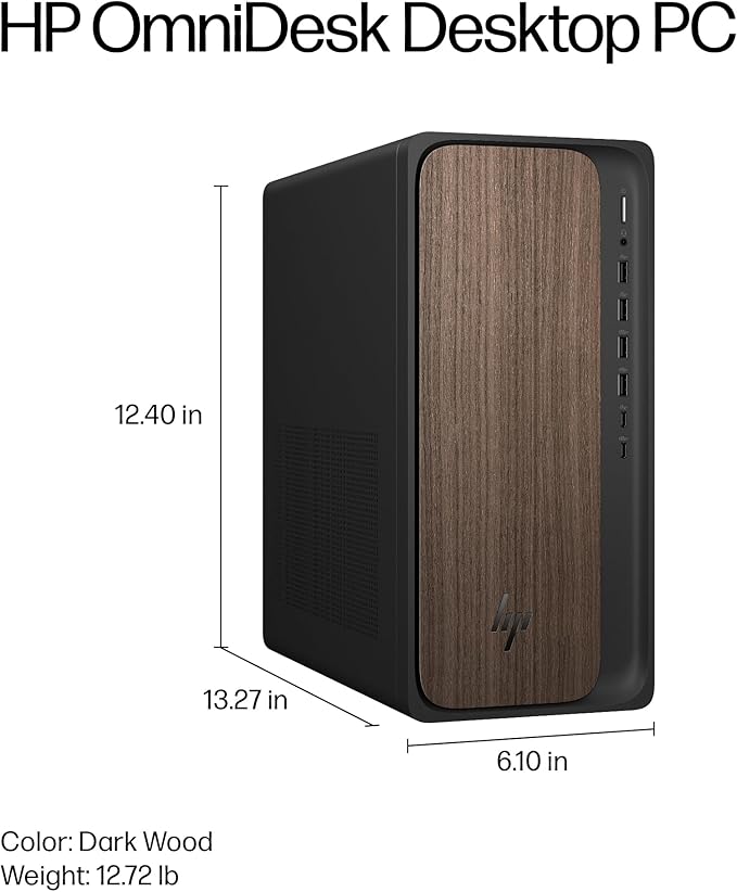 HP OmniDesk Desktop PC, Intel Core Ultra 7 265, 32 GB RAM, 2 TB SSD, Intel Graphics, Windows 11 Home, Microsoft Copilot, Dark Wood, M03-0060 (2025) - Image 5