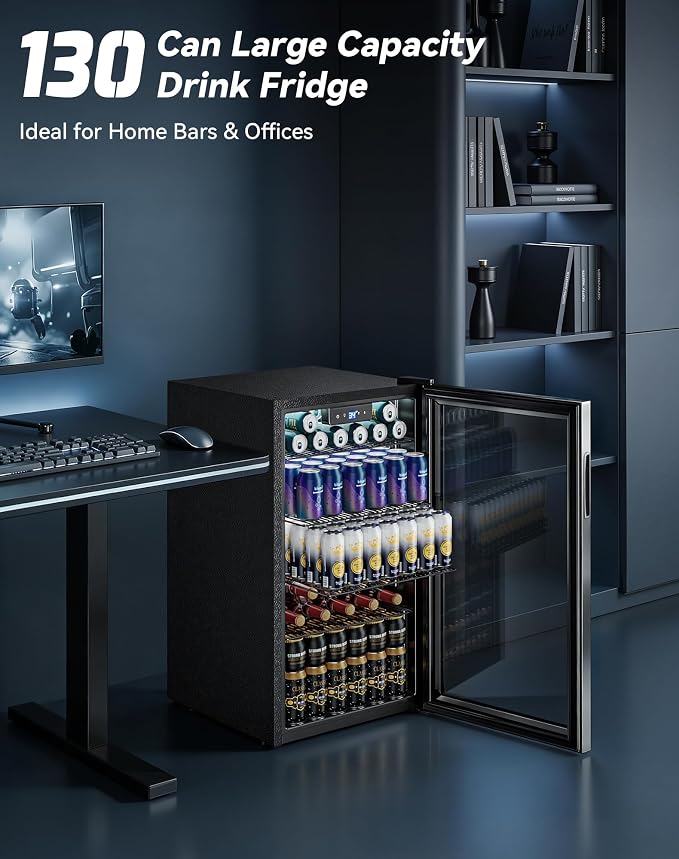 130 Can Beverage Refrigerator, Reversible Door, 3.2 Cu.Ft Drink Cooler | Glass Door, Adjustable Thermostat 34–64°F, Freestanding Beverage Fridge for Soda, Beer & Home Bar - Image 3