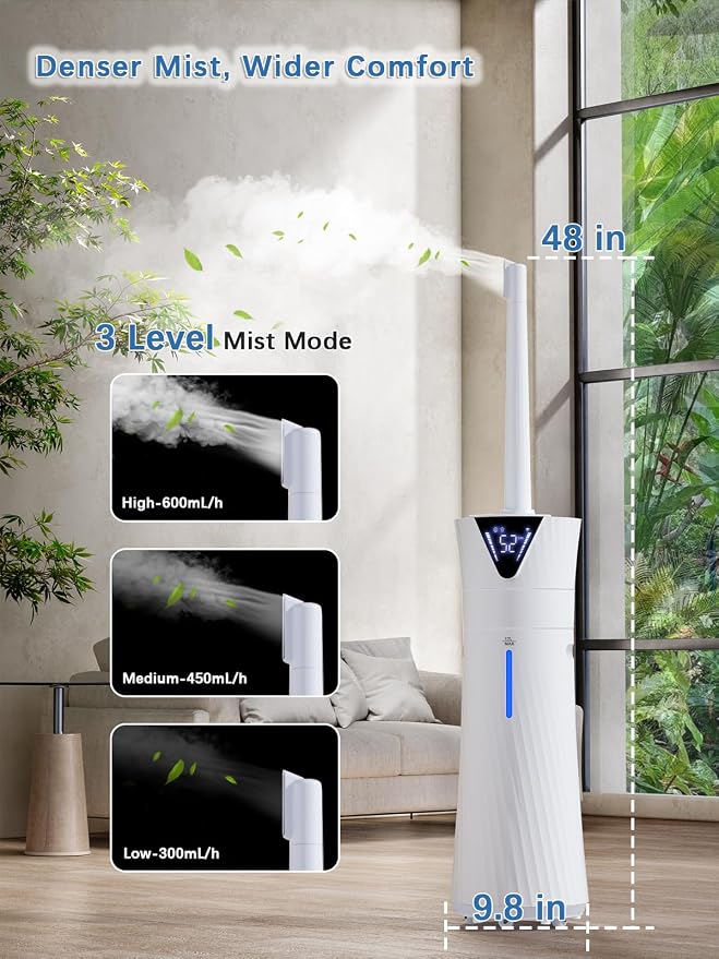 17L/4.5Gal Humidifier Large Room, Smart Quiet Ultrasonic Cool Mist Humidifiers for Bedroom, Covers 2000ft², 56H Runtime, 24H Timer, 3 Mist Modes Humidifiers for Home, Office, Plants, White - Image 6