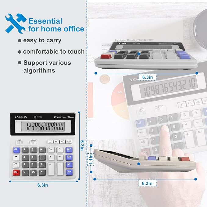 Desk Calculator 12 Digit Extra Large 4.3-Inch LCD Display, Two Way Power - Image 3