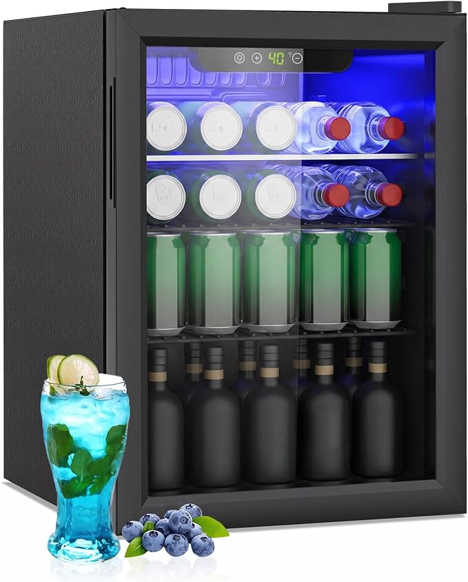 DOGHLY 2.6 Cu.ft Mini Fridge Glass Door, 95 Cans Beverage Refrigerator | Drink Fridge for Soda Beer Wine, Digital Temperature Control, Removable Shelf, Quiet Beverage Cooler for Office, Dorm, Bar by DOGHLY