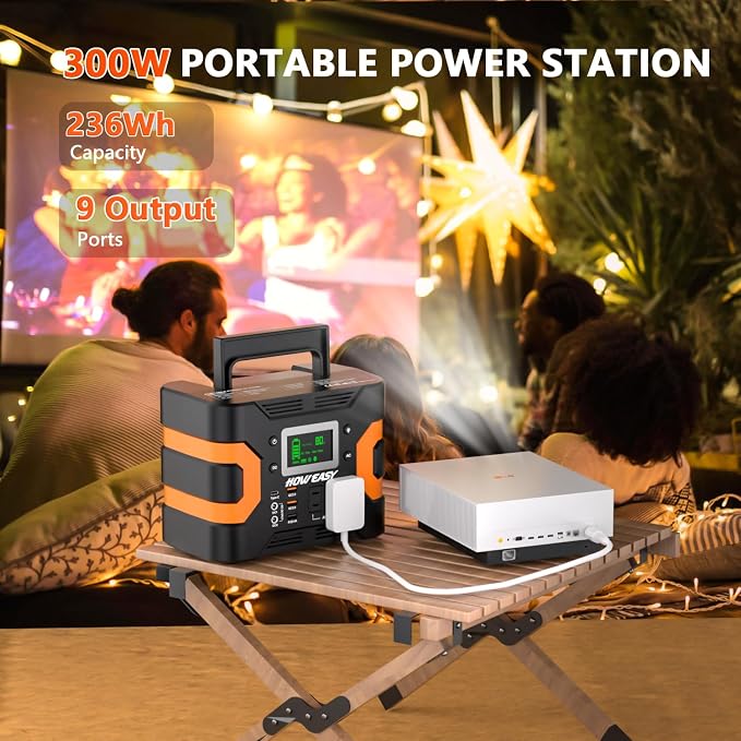 HOWEASY Portable Power Station 300W, 236Wh Solar Generator with Pure Sine Wave 110V AC Output, Backup Lithium Battery with LED Light for Outdoor Camping Travel Home Blackout - Image 2