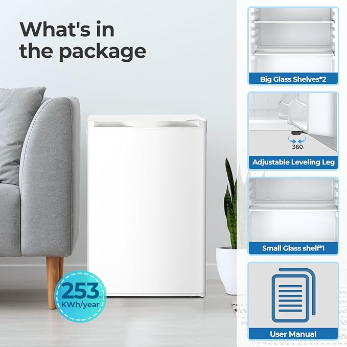 Electactic 4.5 Cu.ft Mini Fridge with Freezer, Compact Refrigerator with Reversible Single Door, Adjustable Thermostat, Low Noise, Energy Efficient for Office, Dorm, Bedroom, Apartment White - Image 6