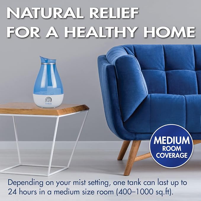 HealthWise Cool Mist Ultrasonic Humidifier | For Medium Size Rooms | No Filter Required | 24 Hour Run Time, Blue, 2.6L - Image 4
