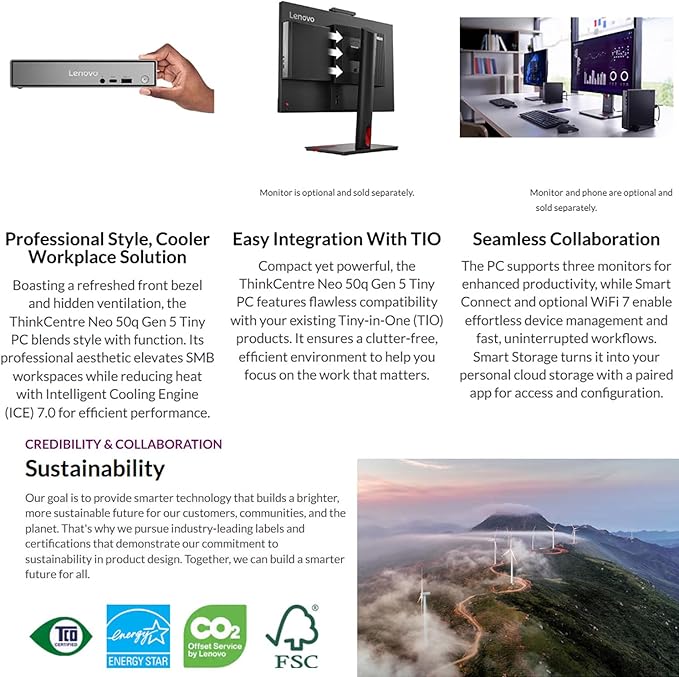 Lenovo ThinkCentre neo 50q Gen 5 Mini Desktop, Intel Core i5-13420H, 16GB | 512GB PCIE SSD, Wi-Fi 6E, BT 5.3, dual display, USB-C, Win 11 Pro, compact for office & remote work - Image 7