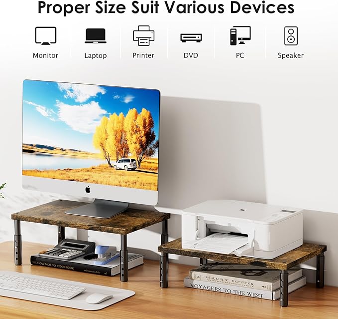 ECOLOVI Adjustable Wood Computer Monitor Stand Riser, Office Desk Organizer and - Image 6
