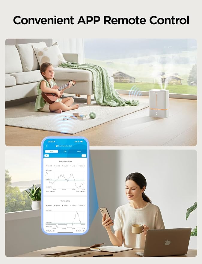 GoveeLife Smart Humidifiers for Bedroom, 4.5L Cool Mist Air Humidifiers with Scent Diffuser & Nightlight, 40H Runtime, Easy to Clean, Quiet Top Fill Ultrasonic Humidifier for Plant, Large Room, Baby - Image 5