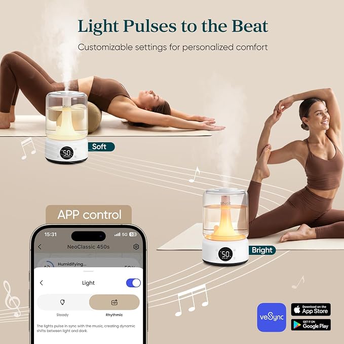 LEVOIT Smart Humidifiers for Bedroom, 4.2L Top Fill for Large Room with 42H Runtime, Dishwasher Safe Easy to Clean, 21dB Cool Mist for Baby, Plants, APP/Voice Control, Scene Mode With Light & Music - Image 5