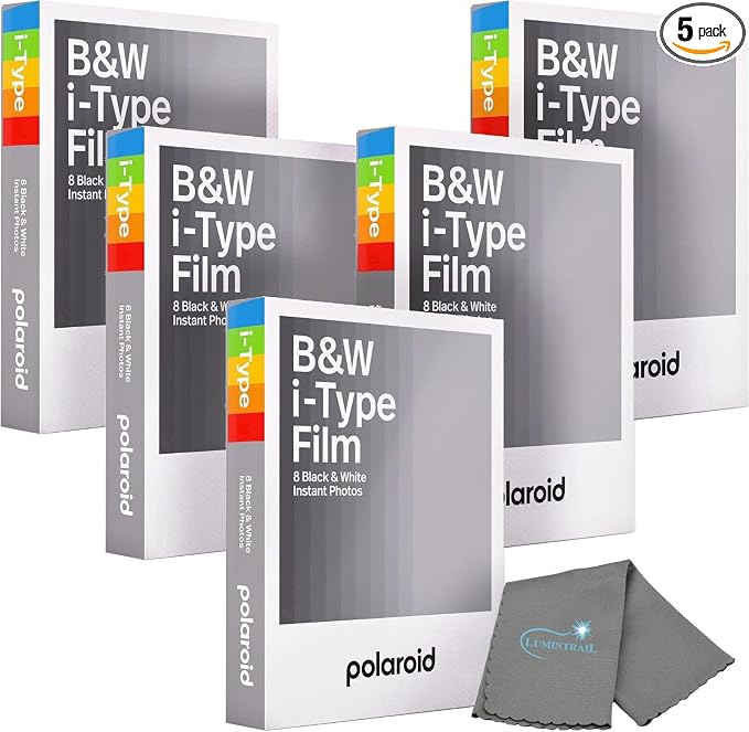 Polaroids Black & White Instant Film, 5 Pack, 40 Photos, B&W Film Works by Lumintrail