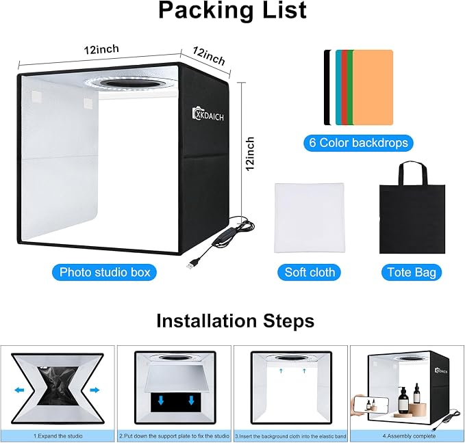 12x12 Inch Portable Folding Photo Studio Box - Image 7
