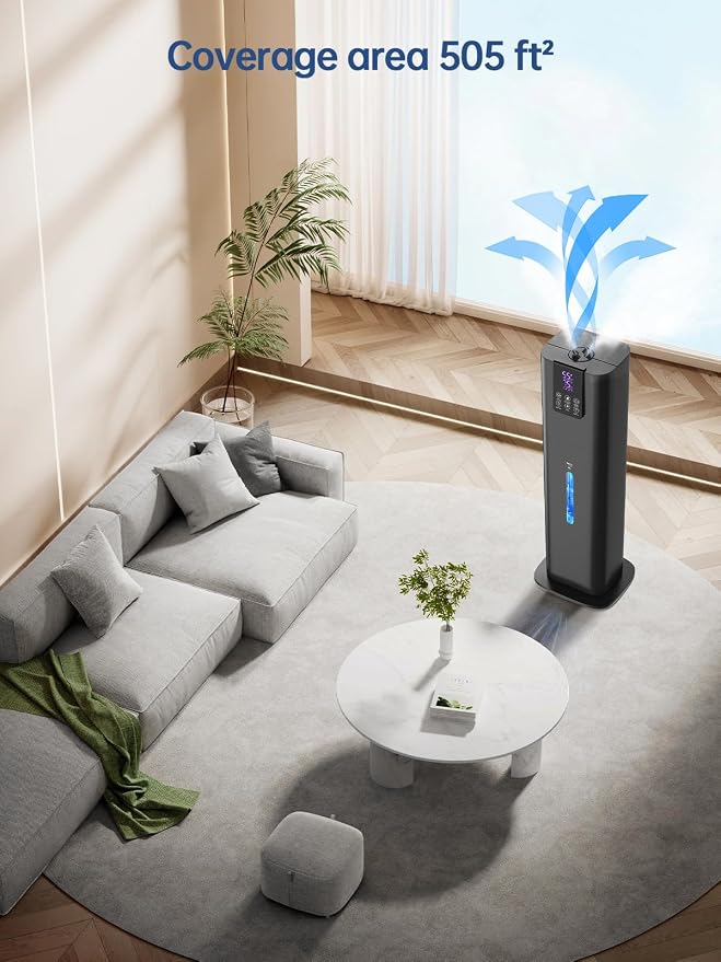 8L Smart Humidifiers for Bedroom Large Room, 2.1Gal Cool Mist Top Fill Diffuser Ambient Light, App & Remote Control, 3 Mist Modes, Quiet Humidifier for Home Office Plant (Black) - Image 6
