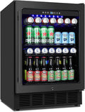 24 Inch Beverage Refrigerator Under Counter, Drink Fridge 180 Cans Large Capacity with Glass Door, 38dB Whisper Quiet Beverage Cooler Built-in for Home Bar Office, Memory Function for Beer Soda, Black by MZAVP