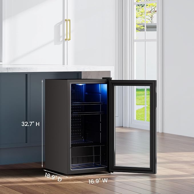 Yeego Beverage Refrigerator Drink Cooler, 105 Cans Mini Fridge Glass Door | Soda Wine Beer Small Cooler, 34°F To 54°F Digital Temperature Control, for Home Office Bar, Adjustable Shelves, Black - Image 8