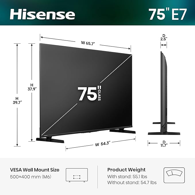 Hisense 75" E7 Cinema Series Hi-QLED Mini-LED 4K UHD Smart Fire TV (75E7SF, 2026 NEW) - Native 144Hz, AI Picture, Dolby Vision IQ · Atmos, FALD, HDR10+ Adaptive, MEMC, Alexa+ - Image 3