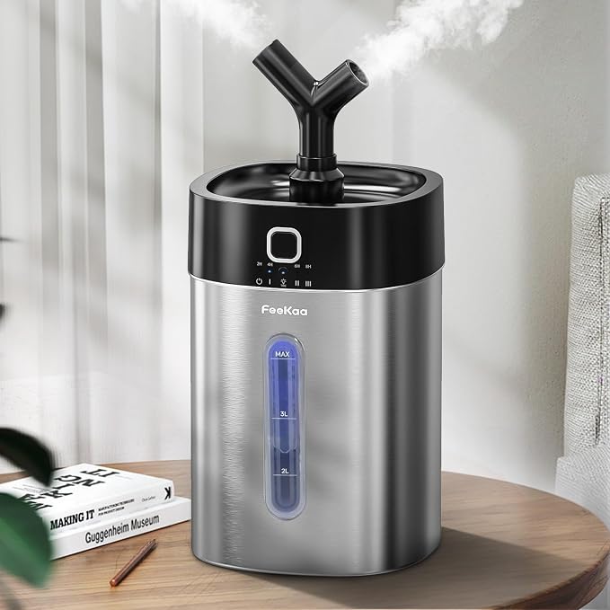 Feekaa Stainless Steel Humidifier Dishwasher Safe, 4L/1Gal Cool Mist Humidifiers for Bedroom, Easy Clean Humidifier Large Room, Humidifiers for Baby Nursery Living Room Office Plant, Black by Smallappliancesbigchange