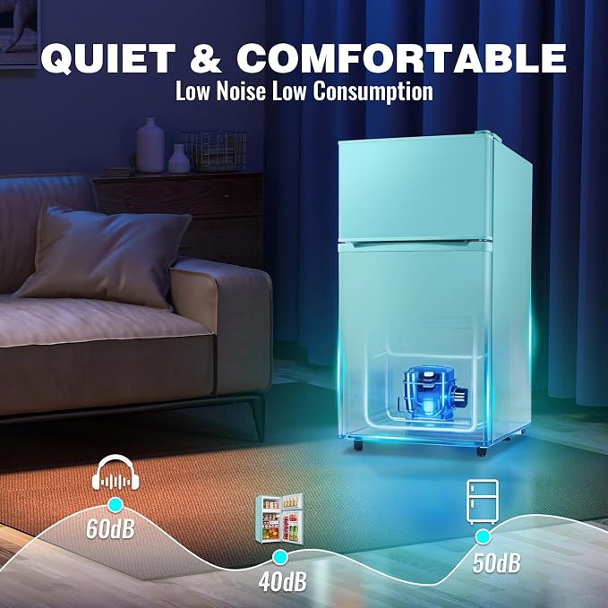 3.5 Cu.Ft Compact Refrigerator Blue, Dual-Door MIni Fridge for Home | 2 Removable Glass Shelves, Large Capacity with 7 Settings, Low Consumption for Dorm Apartment - Image 6