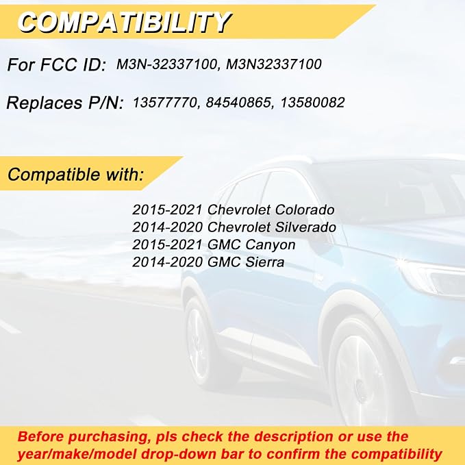 Vurkcy Key Fob Replacement for 2014-2020 Chevy Silverado 1500 2500 3500/15-21 - Image 2