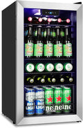 3.2 Cu.Ft Beverage Refrigerator, 130 Can Mini Fridge with Glass Door & Digital Temperature Control, Compressor Cooling Freestanding Cooler for Soda, Beer, Wine, Home, Office & Bar - Silver by ORYMUSE
