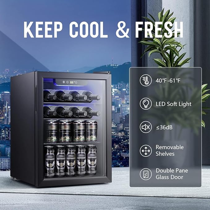Antarctic Star 2.6cu.ft Wine Cooler/Cabinet Beverage Refrigerator, Small Mini Wine Cellar Fridge, Beer Soda Clear Front Glass Door, Quiet Operation, Adjust Temperature, Freestanding, Black - Image 2