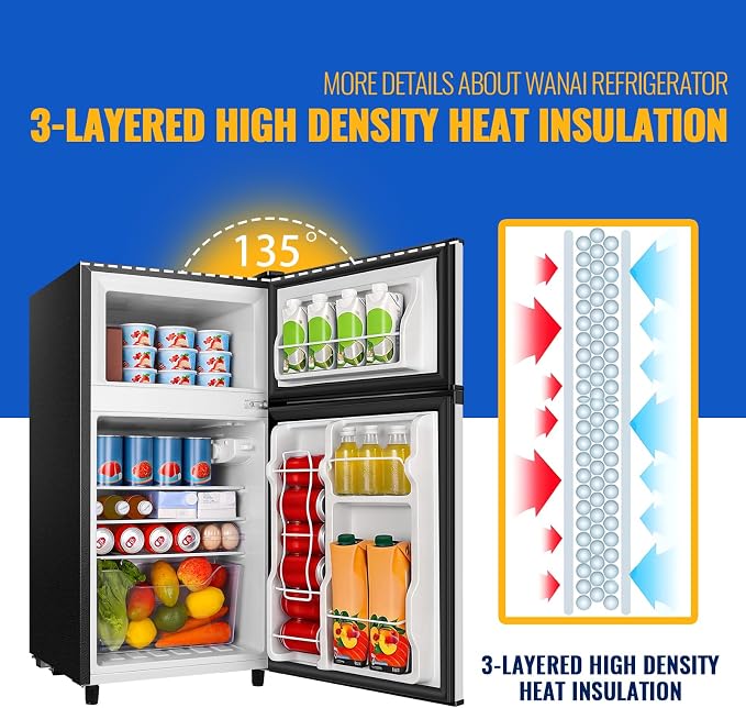 100L Silver Mini Fridge With Freezer Compact Refrigerator for Dorm | Freestanding Fridge with 7 Level Adjustable Thermostat, Removable Shelves, Fast Cooling, Low Consumption - Image 4