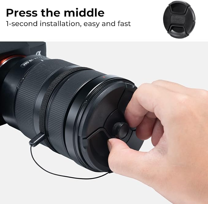 K&F Concept 46mm Lens Cap, 9-in-1 Center Pinch Lens Cover + Anti-Loss Keeper - Image 3