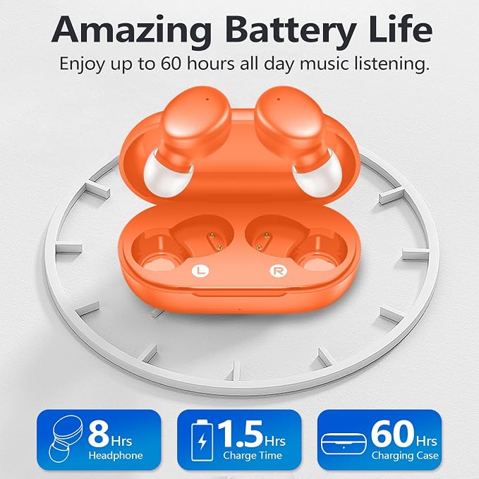 MOZOTER Mini Wireless Earbuds Bluetooth 5.3 in Ear Headphones Headsets | Light Weight,60Hrs Playtime Ear Buds with Charging Case,Smart Touch Control,Premium Sound with Deep Bass for Sport-Orange - Image 4
