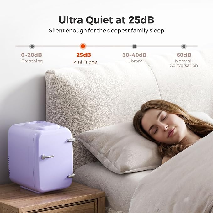 OSTBA Mini Fridge, 4 Liter/6 Can Mini Makeup Fridge, 110V AC/ 12V DC Portable Thermoelectric Cooler&Warmer for Skincare, Drink, Cosmetic, Medicine, Small fridge for Bedroom, Office, Dorm, Car, Purple - Image 8