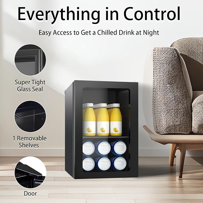DOGHLY 0.9 Cu.ft Mini Fridge Solid Door, 24 Cans Beverage Refrigerator | Drink Fridge for Soda Beer Wine, Manual Temperature Control, Removable Shelf, Quiet Beverage Cooler for Office, Dorm, Bar - Image 2