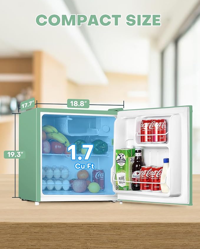 Upstreman 1.7 Cu.ft Mini Fridge with Freezer, Mint Green-FR17 | Dorm Essentials, Adjustable Thermostat, Energy Saving, Low Noise, Compact Refrigerator for Dorm, Office, Bedroom - Image 2