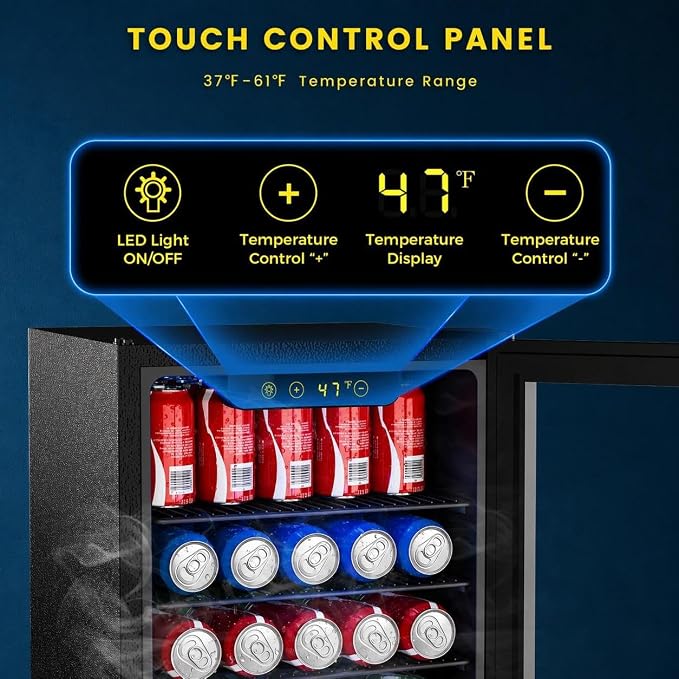 COWSAR Mini Fridge Cooler, 130 Can Beverage Refrigerator with Glass Door, ETL Approved Wine Fridge with Digital Temperature Control, LED Light, Reversible Door for Home, Office, Bar - 3.2 Cu.Ft - Image 2