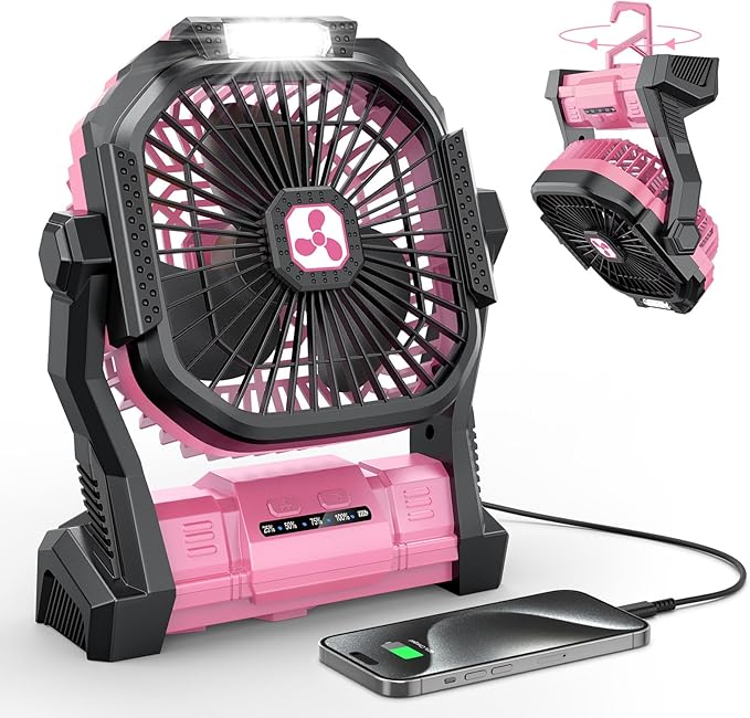 ONLYNEW Portable Fan Rechargeable, 20000mAh Cordless Battery Powered Table Fan with LED Lantern, USB C Battery Operated for Camping Tent Office Beach Desk Fishing Travel Home by OnlyNewforYourLife
